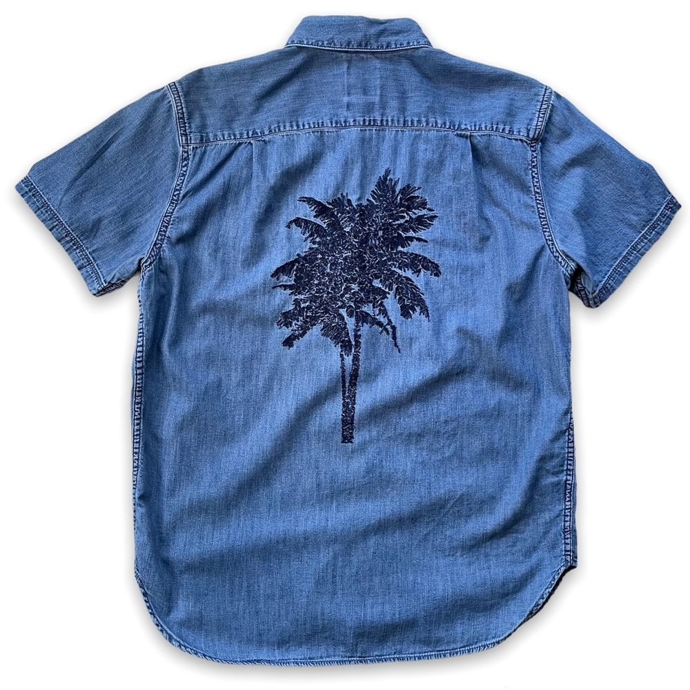 Chambray Shirt with Embroidered Palm Tree